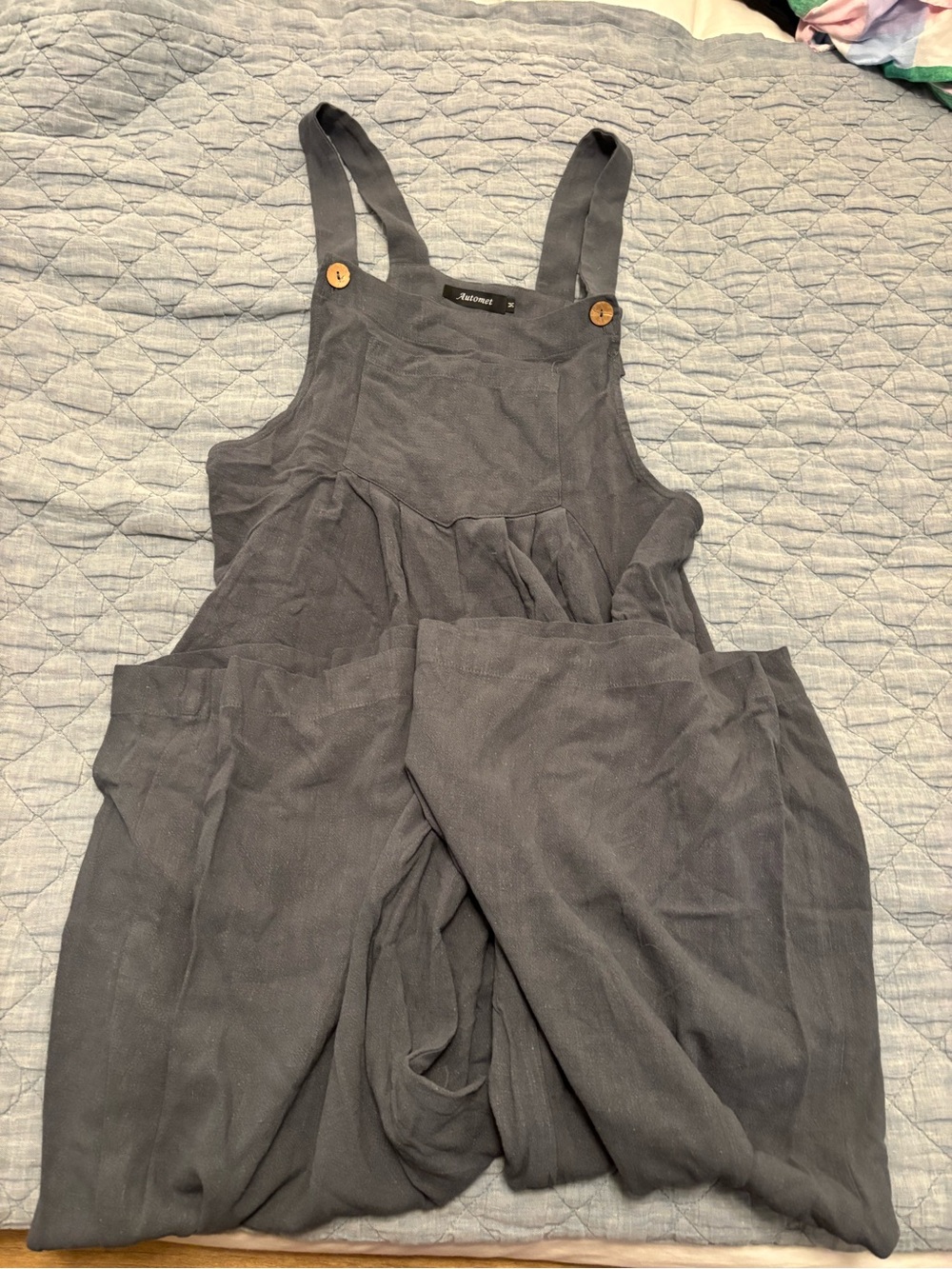 Charcoal Linen-Blend Overalls with Pockets